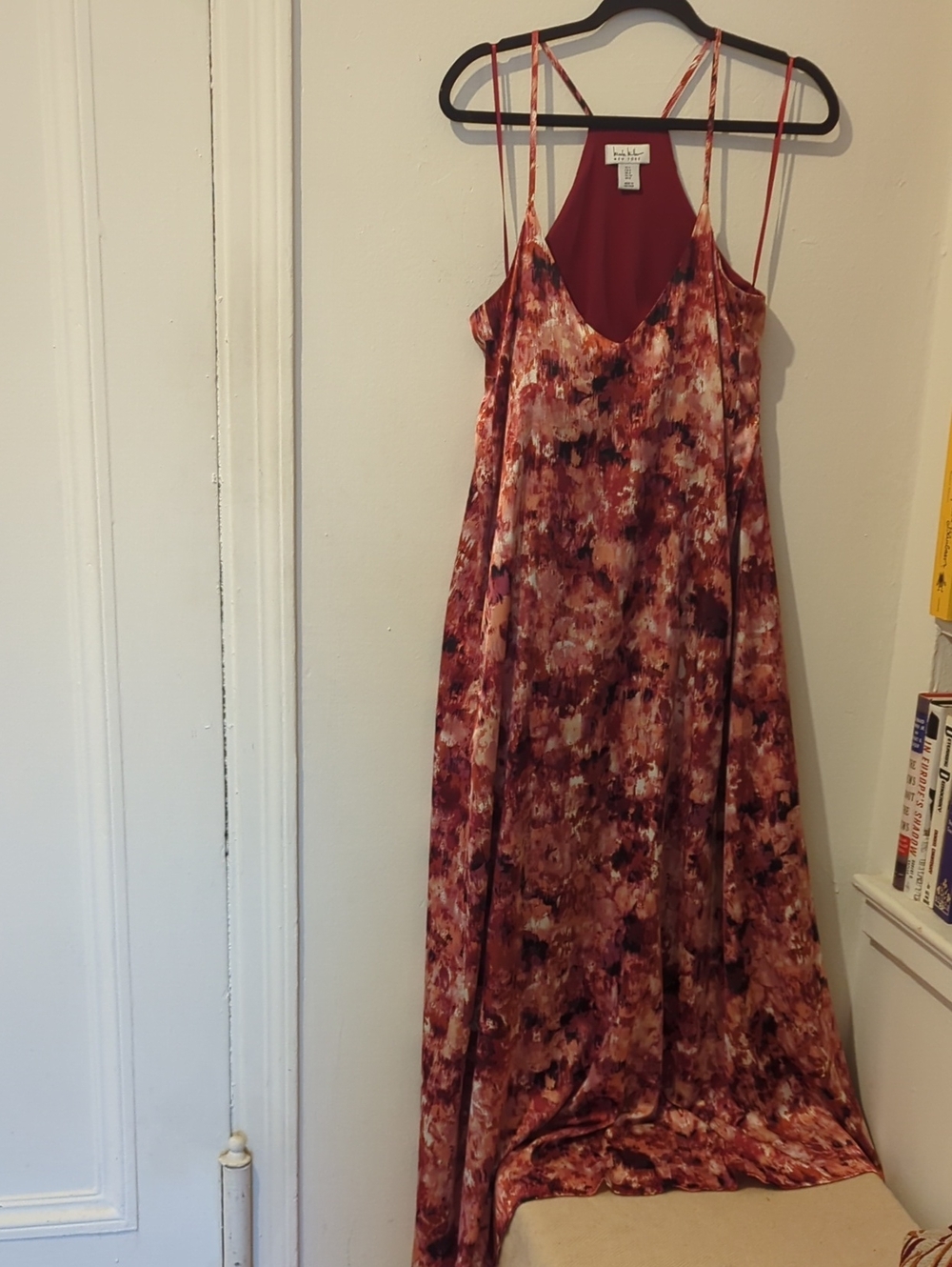 Nicole Miller Burgundy Floral Maxi Slip Dress Size S